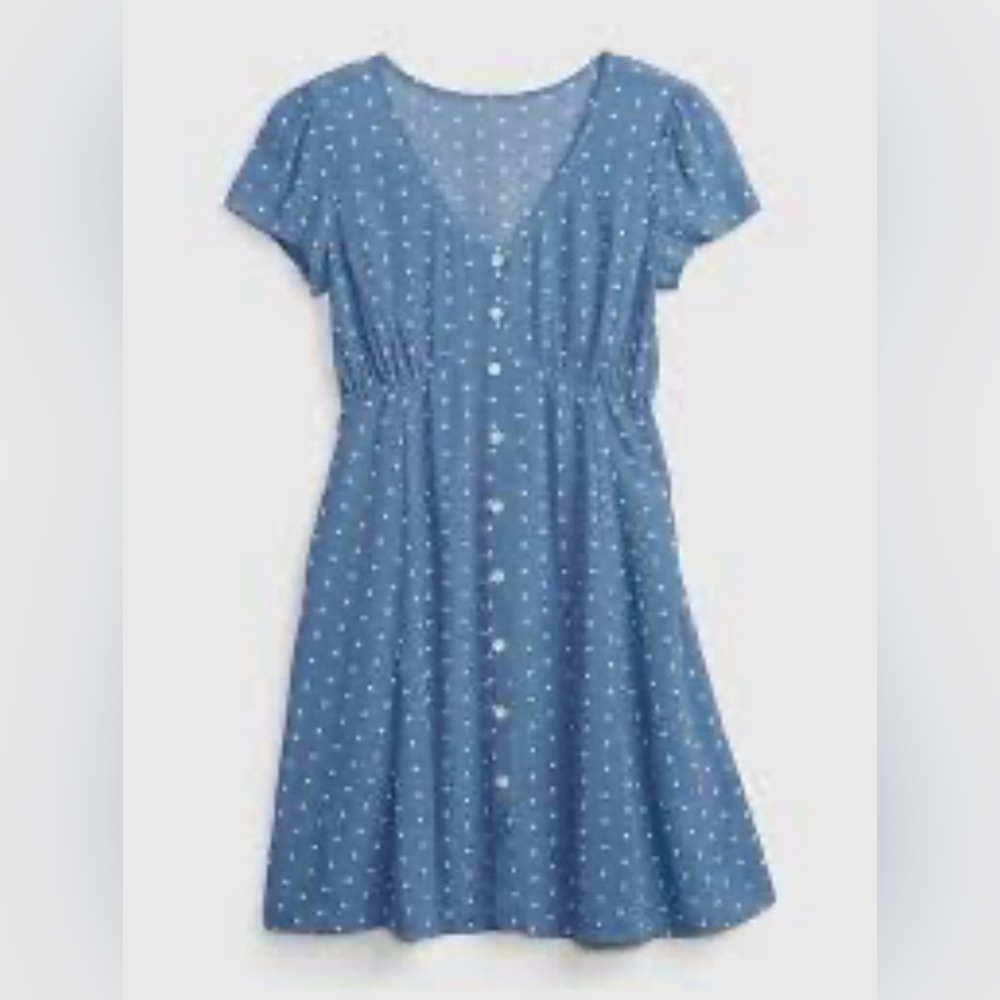 GAP Teen Button-Front Blue Polka Dot Kids Mini Dress